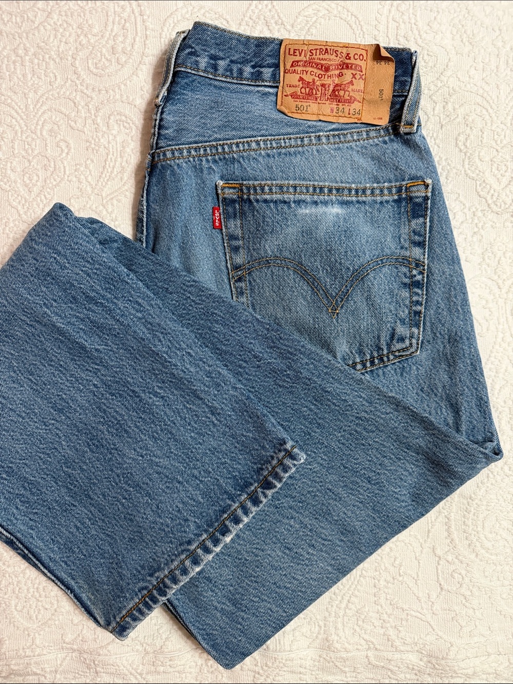 Levi's 501 Original Button Fly Blue Jeans Size 34X34 Straight Leg